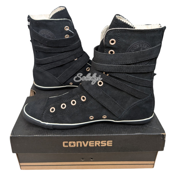 Converse 2012 Multi 5 Strap Buckle XHI Calf Hi Black Suede Sneaker Boot 7.5 RARE - Picture 12 of 14
